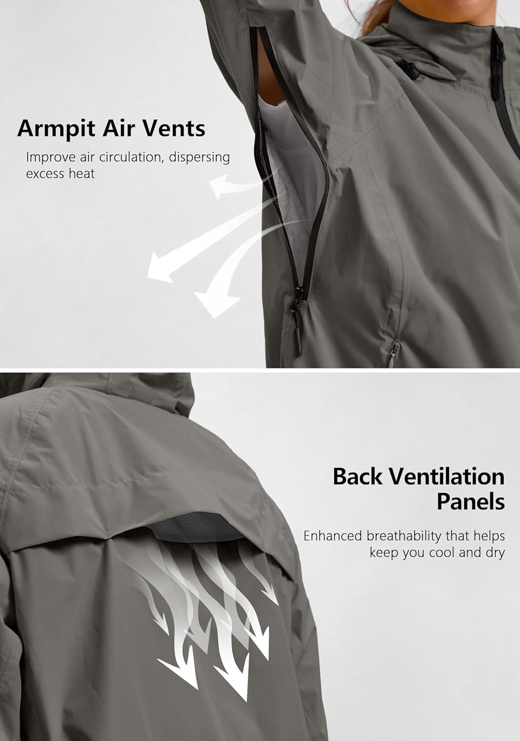imageBikewa Womens Cycling Rain Jackets Waterproof Windbreaker Lightweight Running Windproof Reflective Jacket Packable HoodedGrey