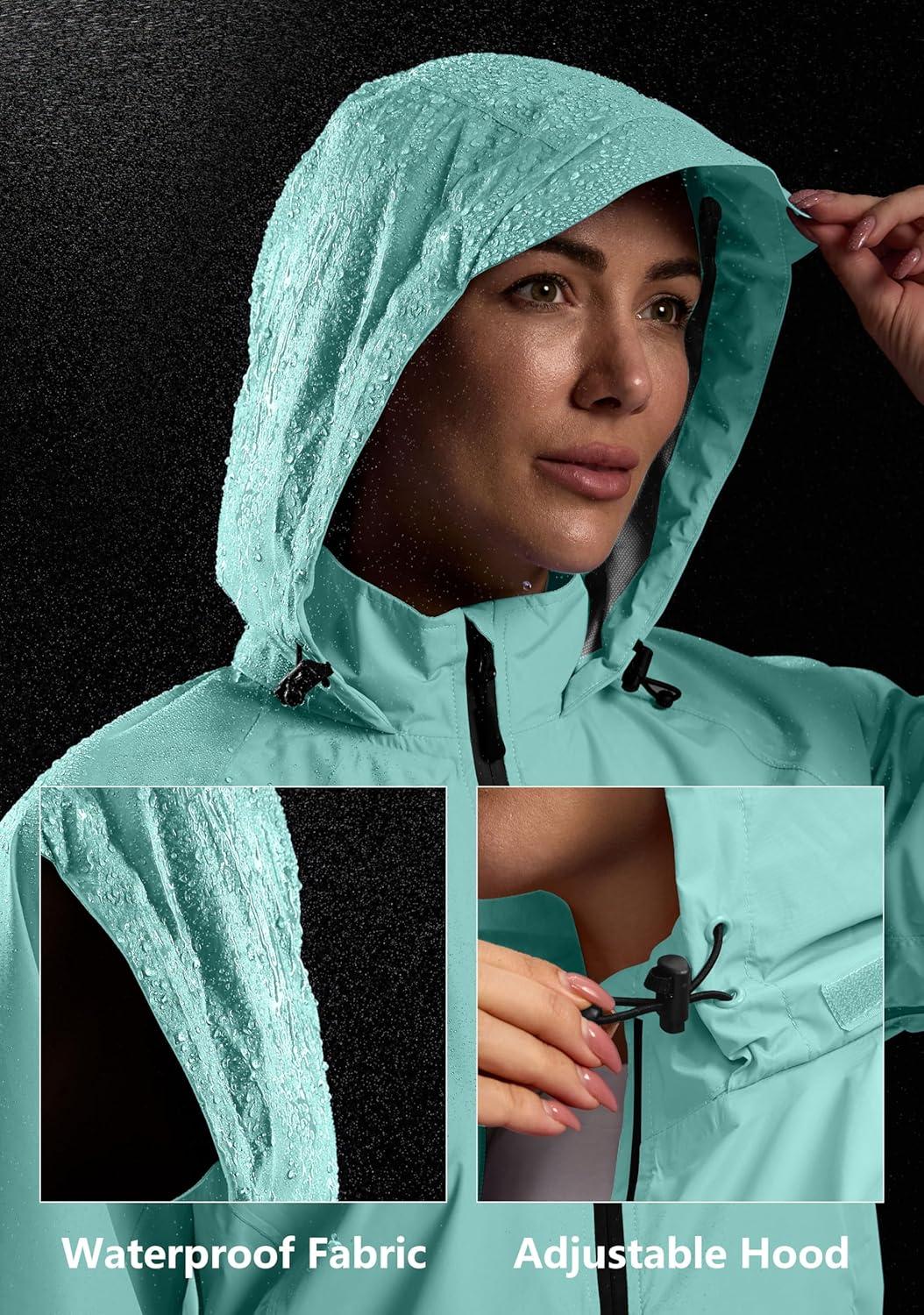 imageBikewa Womens Cycling Rain Jackets Waterproof Windbreaker Lightweight Running Windproof Reflective Jacket Packable HoodedLight Green