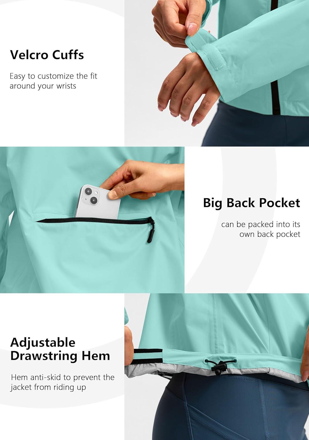 imageBikewa Womens Cycling Rain Jackets Waterproof Windbreaker Lightweight Running Windproof Reflective Jacket Packable HoodedLight Green