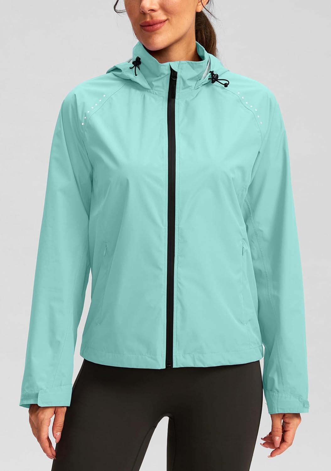 imageBikewa Womens Cycling Rain Jackets Waterproof Windbreaker Lightweight Running Windproof Reflective Jacket Packable HoodedLight Green