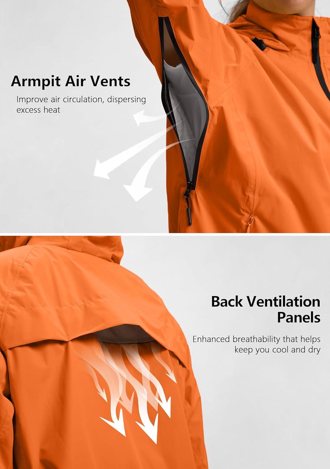imageBikewa Womens Cycling Rain Jackets Waterproof Windbreaker Lightweight Running Windproof Reflective Jacket Packable HoodedOrange
