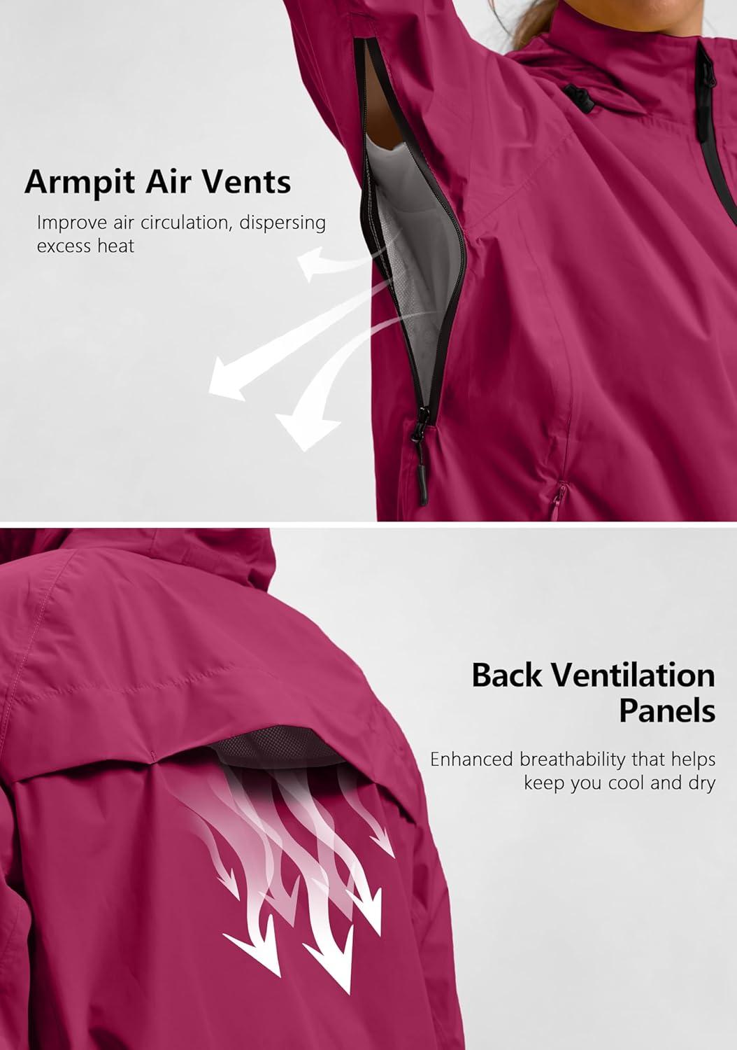 imageBikewa Womens Cycling Rain Jackets Waterproof Windbreaker Lightweight Running Windproof Reflective Jacket Packable HoodedRose Red