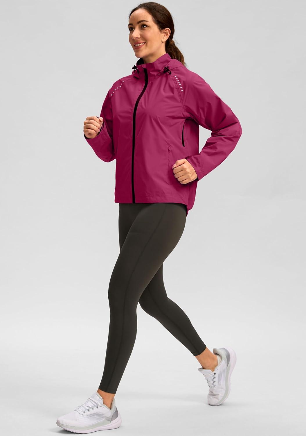 imageBikewa Womens Cycling Rain Jackets Waterproof Windbreaker Lightweight Running Windproof Reflective Jacket Packable HoodedRose Red
