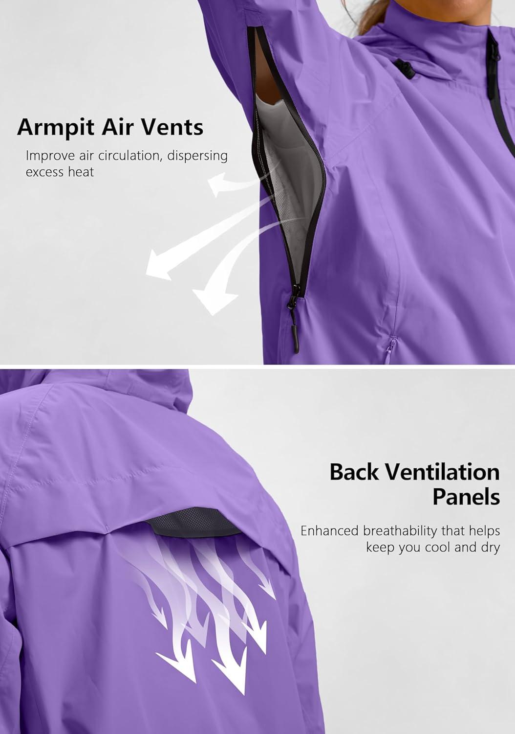 imageBikewa Womens Cycling Rain Jackets Waterproof Windbreaker Lightweight Running Windproof Reflective Jacket Packable HoodedTaro Purple