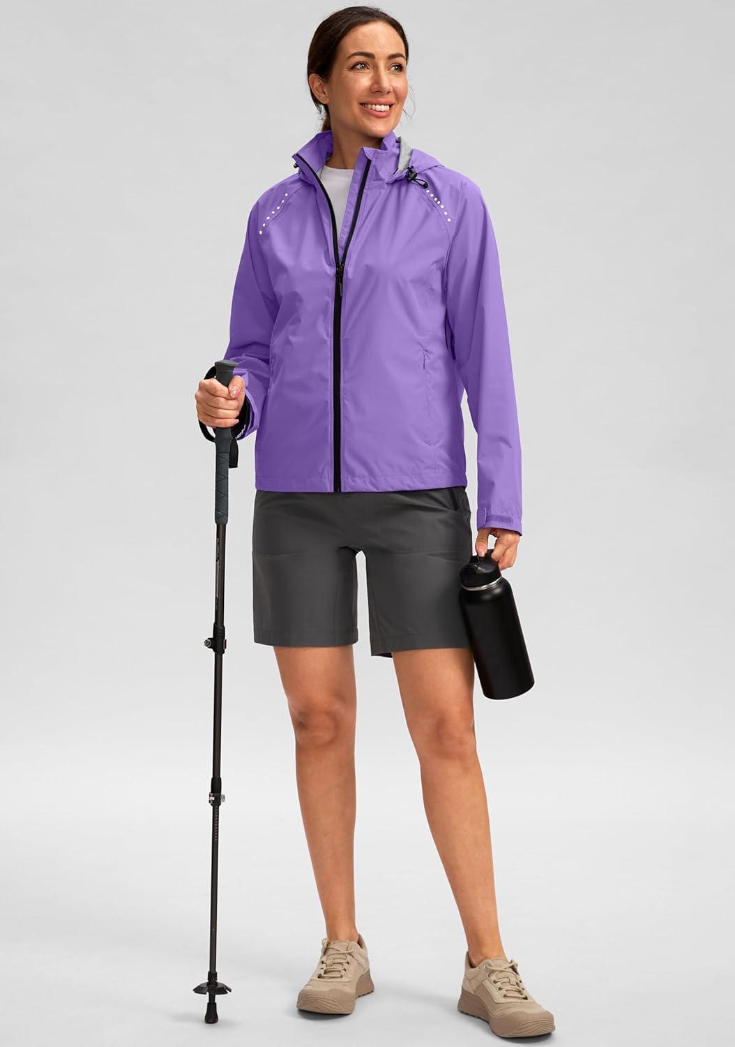 imageBikewa Womens Cycling Rain Jackets Waterproof Windbreaker Lightweight Running Windproof Reflective Jacket Packable HoodedTaro Purple