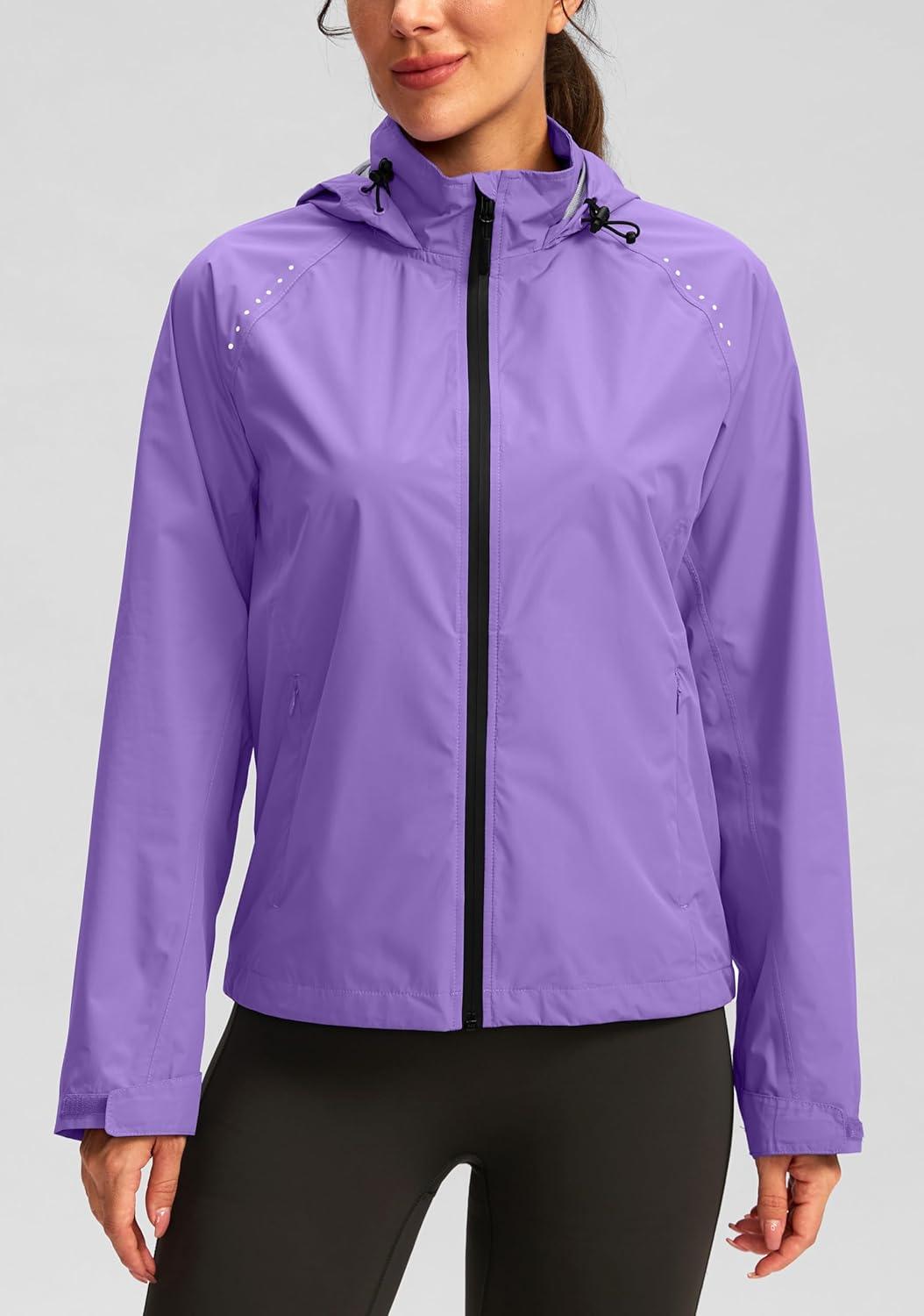 imageBikewa Womens Cycling Rain Jackets Waterproof Windbreaker Lightweight Running Windproof Reflective Jacket Packable HoodedTaro Purple