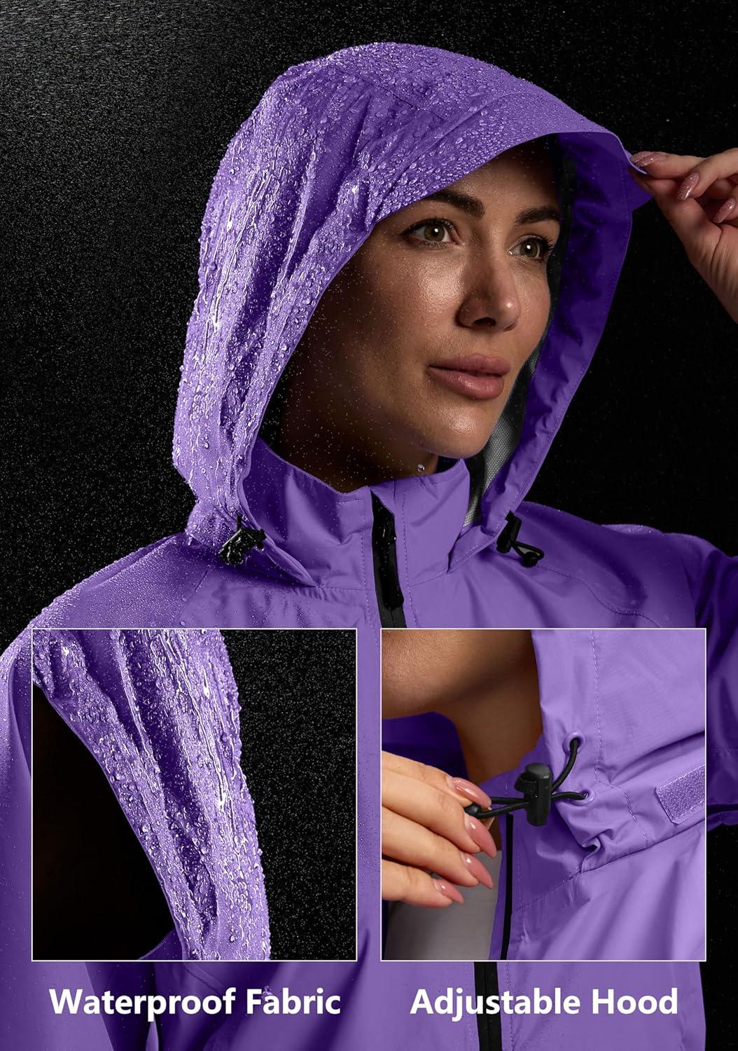 imageBikewa Womens Cycling Rain Jackets Waterproof Windbreaker Lightweight Running Windproof Reflective Jacket Packable HoodedTaro Purple