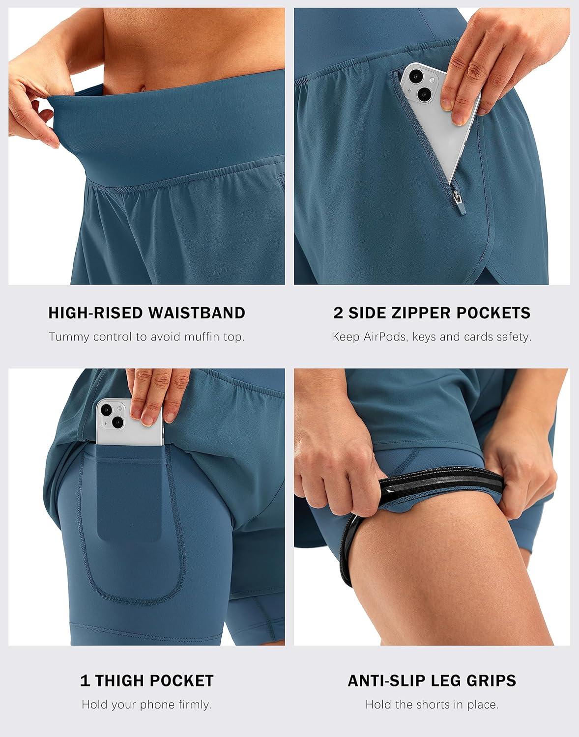 imageBikewa Womens Mountain Bike Shorts 4D Padded Cycling Riding Biking Bicycle Biker Cycle Shorts for Women Zipper PocketsBlue Grey