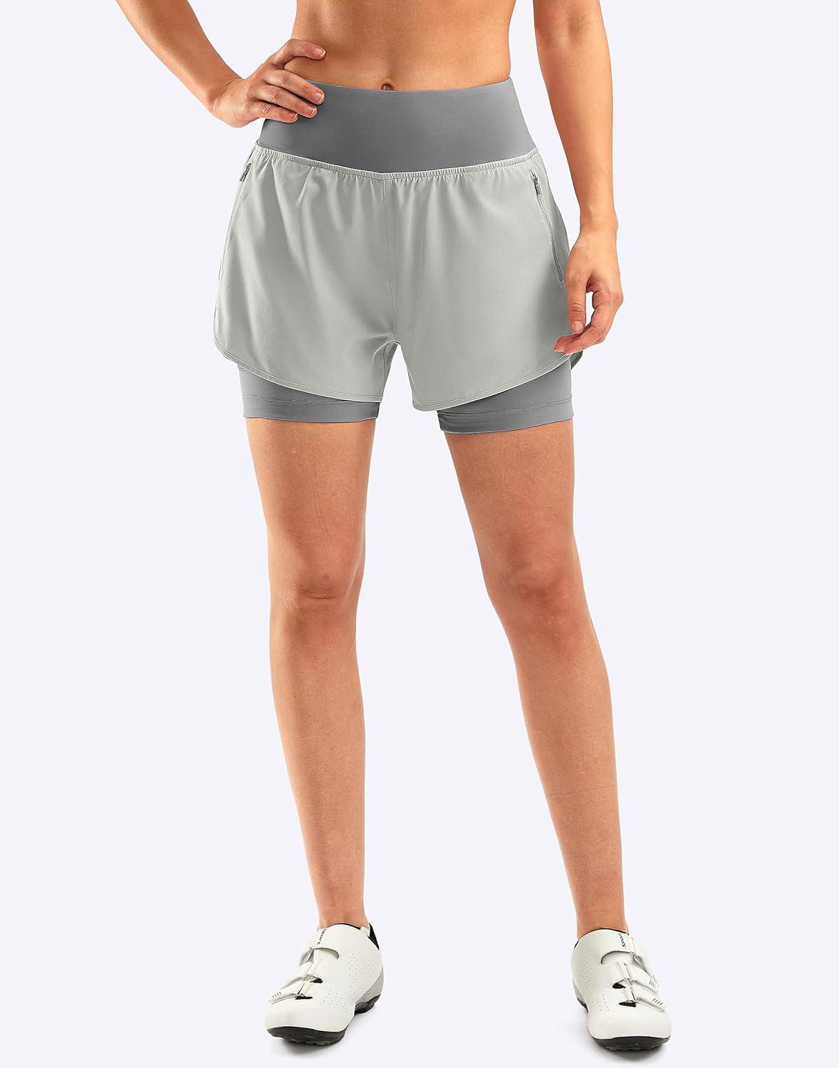 imageBikewa Womens Mountain Bike Shorts 4D Padded Cycling Riding Biking Bicycle Biker Cycle Shorts for Women Zipper PocketsBright Grey