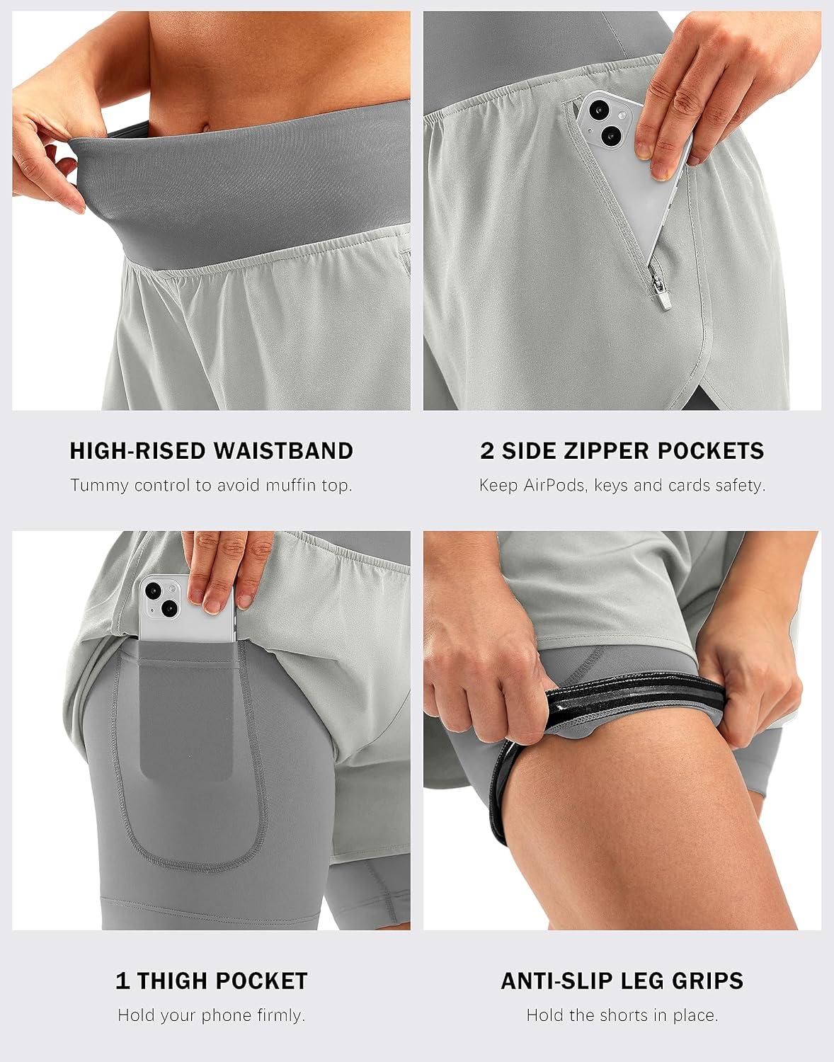 imageBikewa Womens Mountain Bike Shorts 4D Padded Cycling Riding Biking Bicycle Biker Cycle Shorts for Women Zipper PocketsBright Grey