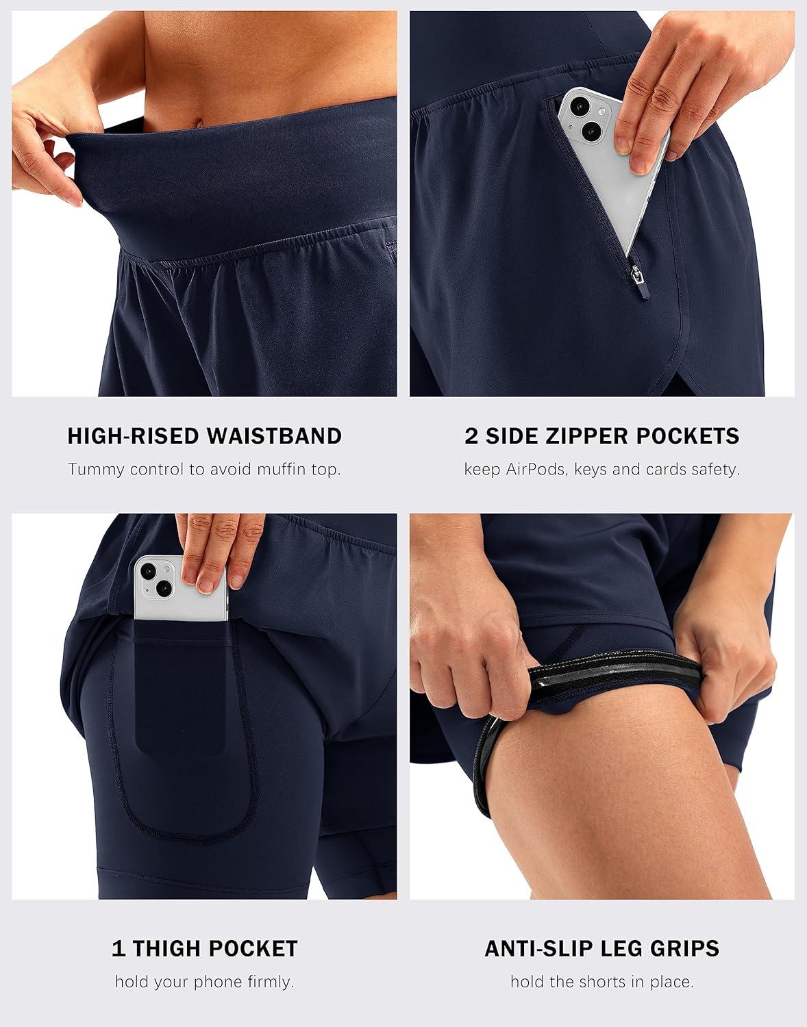 imageBikewa Womens Mountain Bike Shorts 4D Padded Cycling Riding Biking Bicycle Biker Cycle Shorts for Women Zipper PocketsNavy