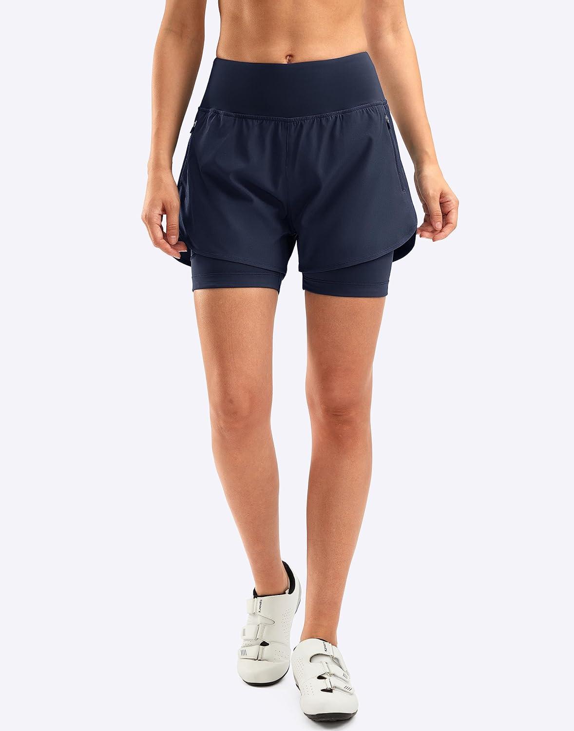 imageBikewa Womens Mountain Bike Shorts 4D Padded Cycling Riding Biking Bicycle Biker Cycle Shorts for Women Zipper PocketsNavy