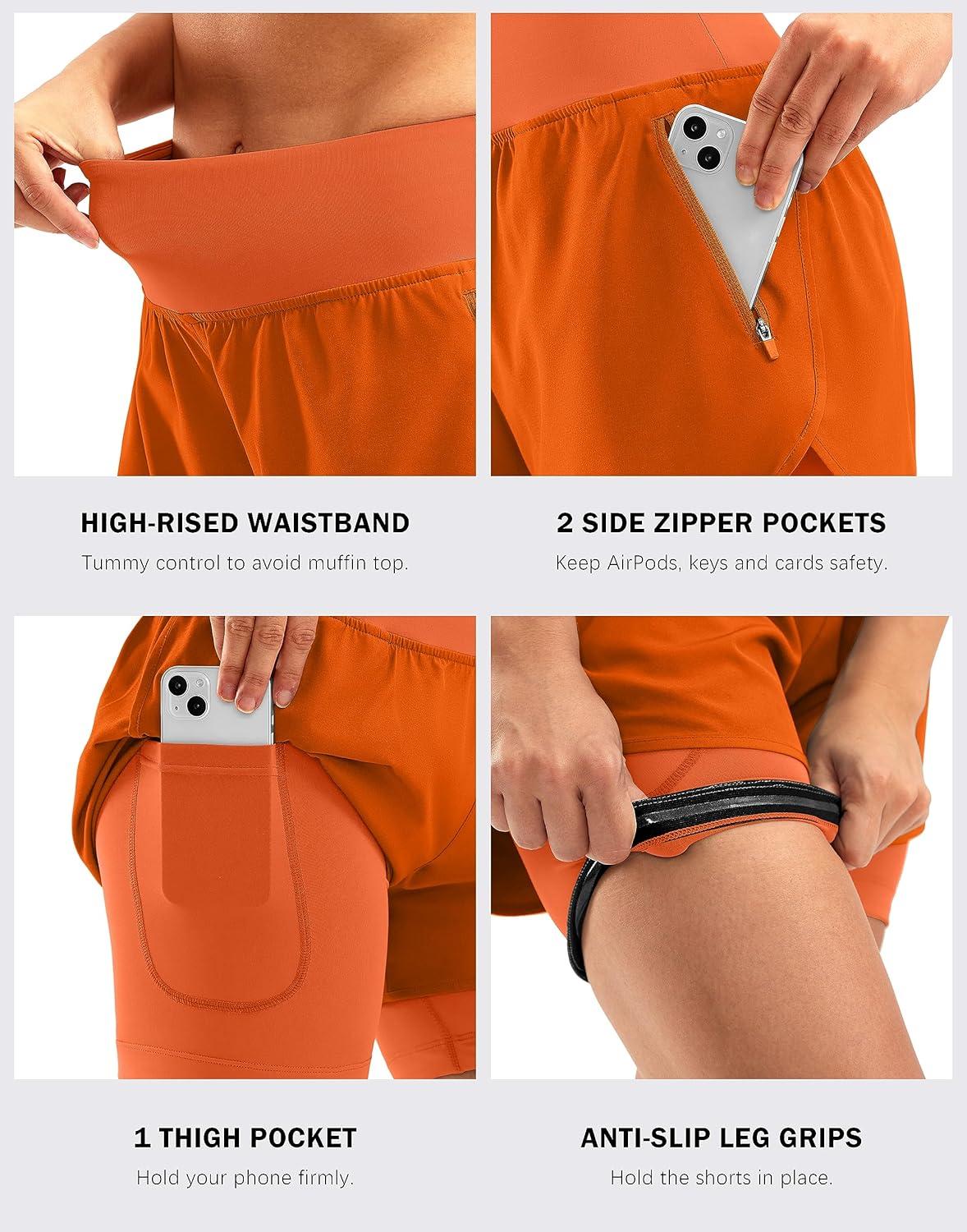 imageBikewa Womens Mountain Bike Shorts 4D Padded Cycling Riding Biking Bicycle Biker Cycle Shorts for Women Zipper PocketsOrange