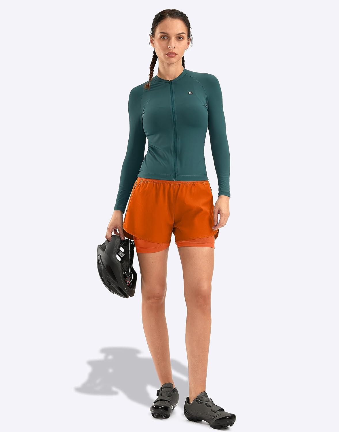 imageBikewa Womens Mountain Bike Shorts 4D Padded Cycling Riding Biking Bicycle Biker Cycle Shorts for Women Zipper PocketsOrange