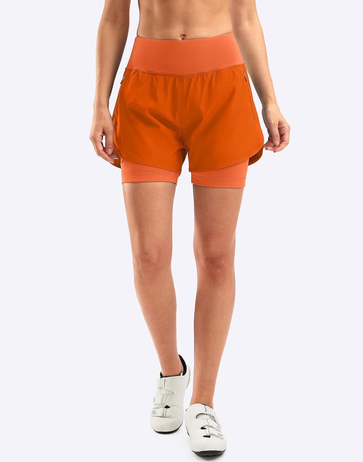 imageBikewa Womens Mountain Bike Shorts 4D Padded Cycling Riding Biking Bicycle Biker Cycle Shorts for Women Zipper PocketsOrange
