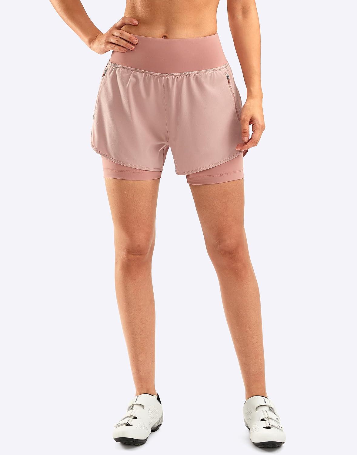 imageBikewa Womens Mountain Bike Shorts 4D Padded Cycling Riding Biking Bicycle Biker Cycle Shorts for Women Zipper PocketsPink
