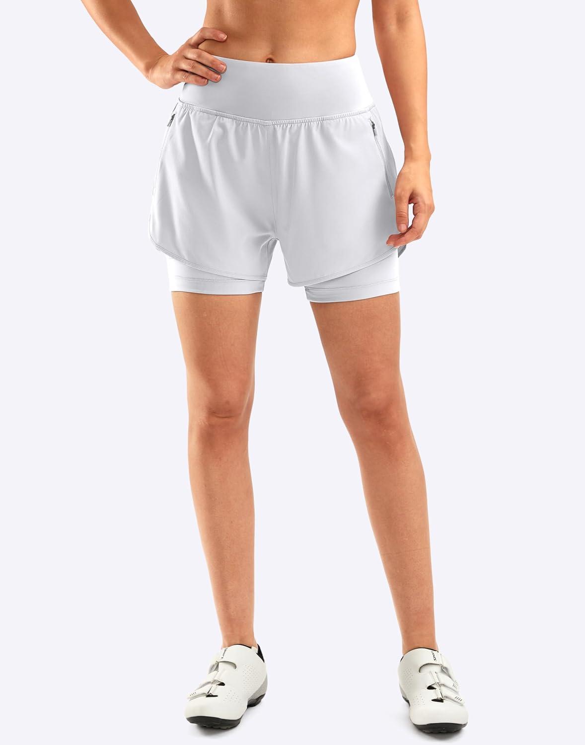 imageBikewa Womens Mountain Bike Shorts 4D Padded Cycling Riding Biking Bicycle Biker Cycle Shorts for Women Zipper PocketsWhite