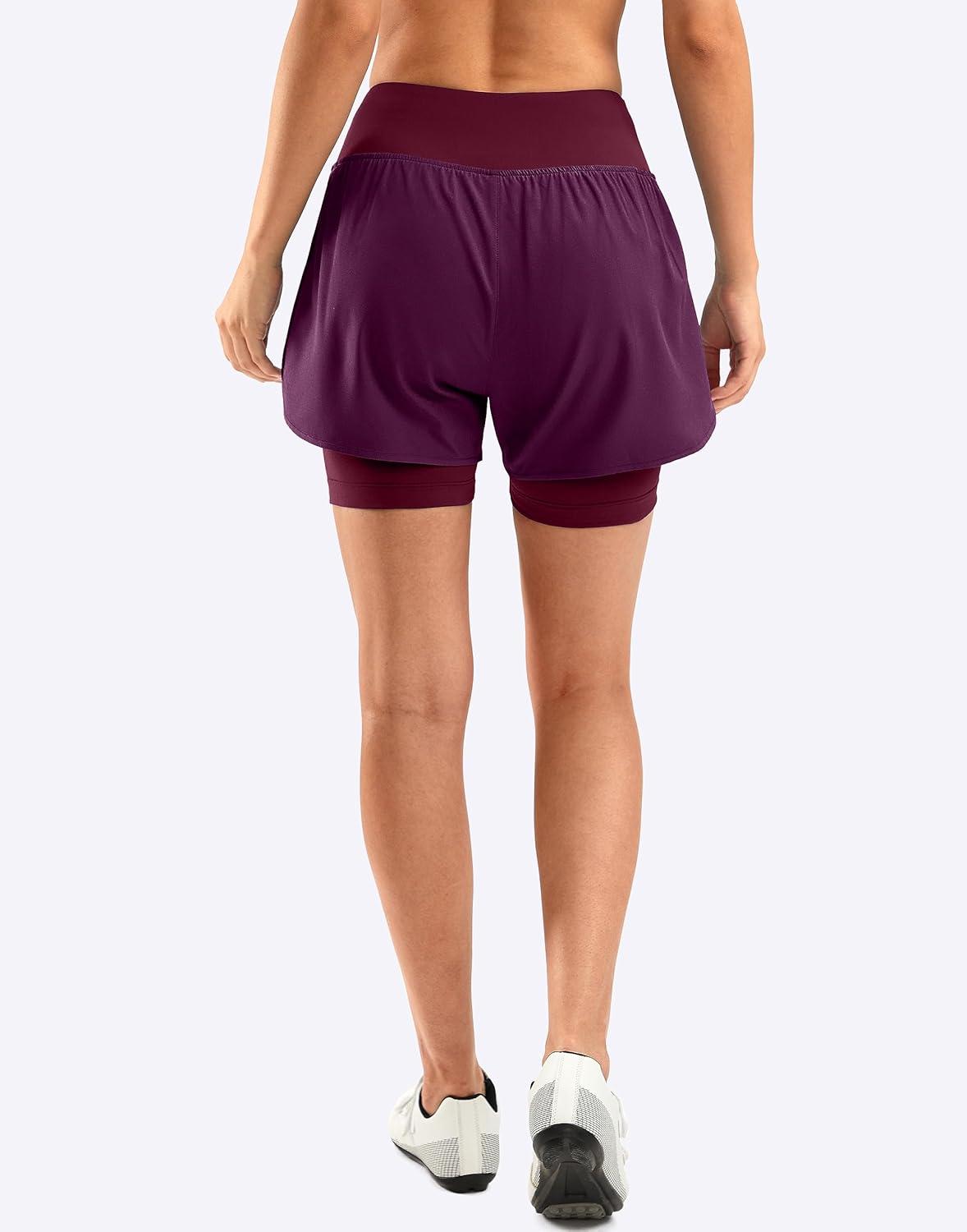 imageBikewa Womens Mountain Bike Shorts 4D Padded Cycling Riding Biking Bicycle Biker Cycle Shorts for Women Zipper PocketsWine