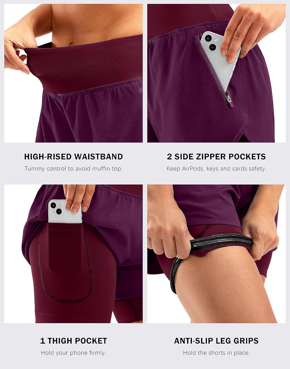 imageBikewa Womens Mountain Bike Shorts 4D Padded Cycling Riding Biking Bicycle Biker Cycle Shorts for Women Zipper PocketsWine