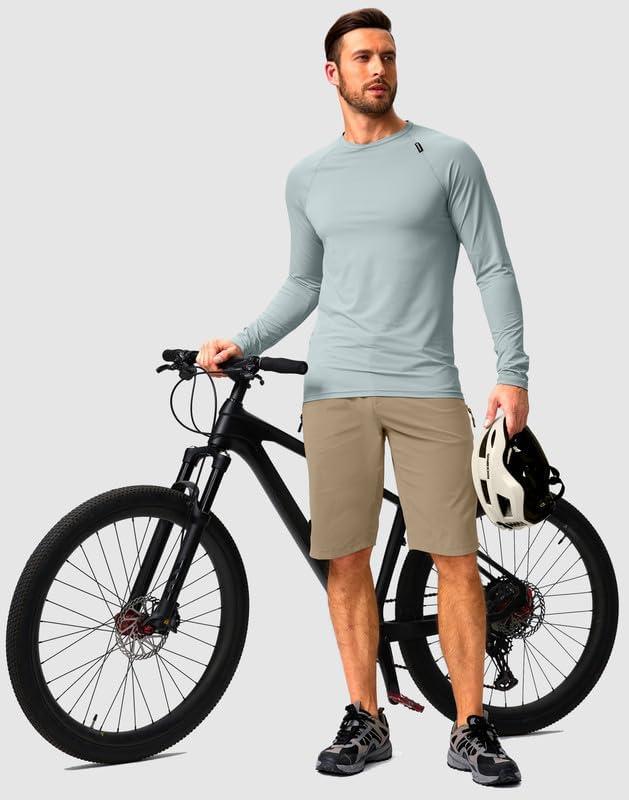 imageMens Mountain Bike Shorts Stretch Cycling Biking Bicycle Quick Dry Hiking Shorts for Men Zipper PocketsKhaki