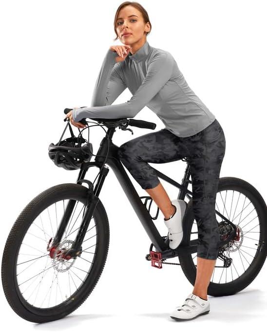 imageWomens 4D Padded Bike Pants High Waist Cycling Shorts Bicycle Capris 34 Biking Tights with Zipper PocketsCamoblack