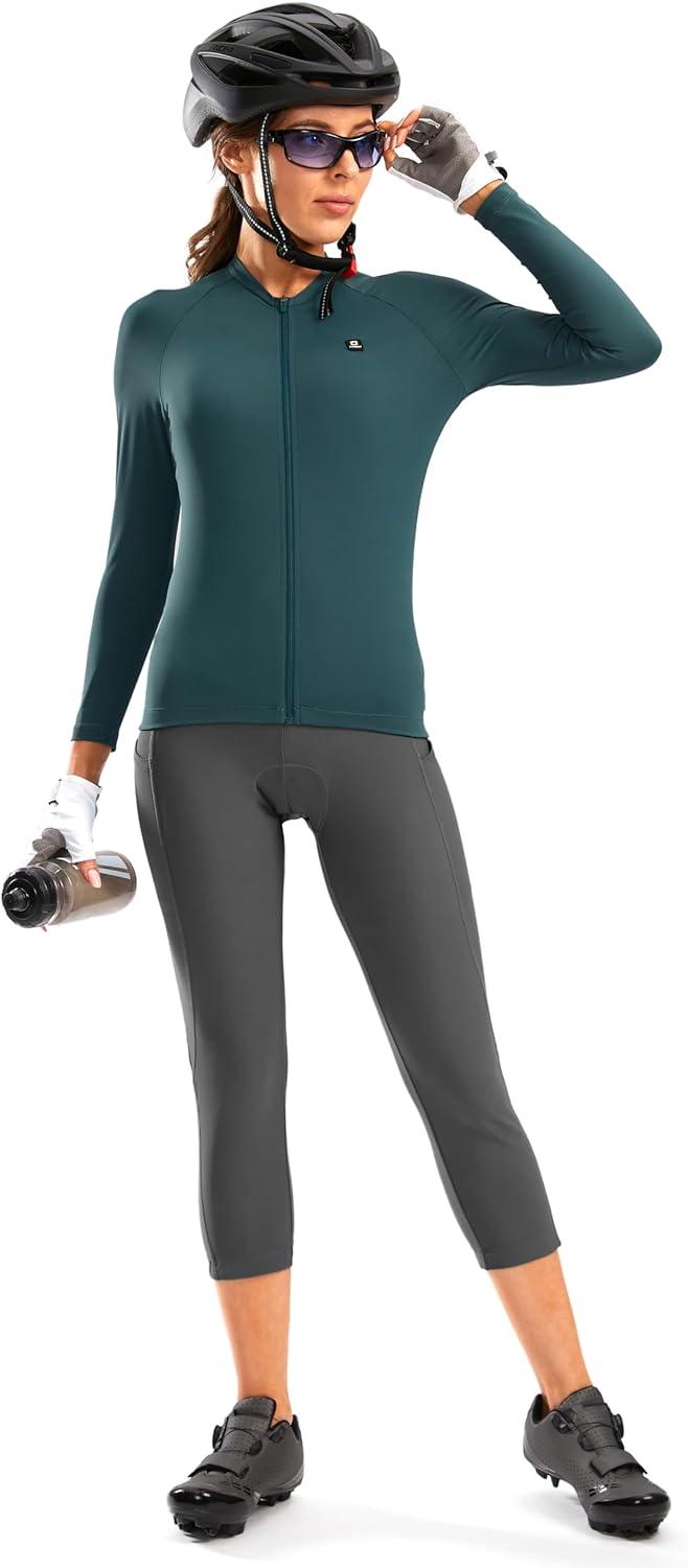 imageWomens 4D Padded Bike Pants High Waist Cycling Shorts Bicycle Capris 34 Biking Tights with Zipper PocketsDark Grey