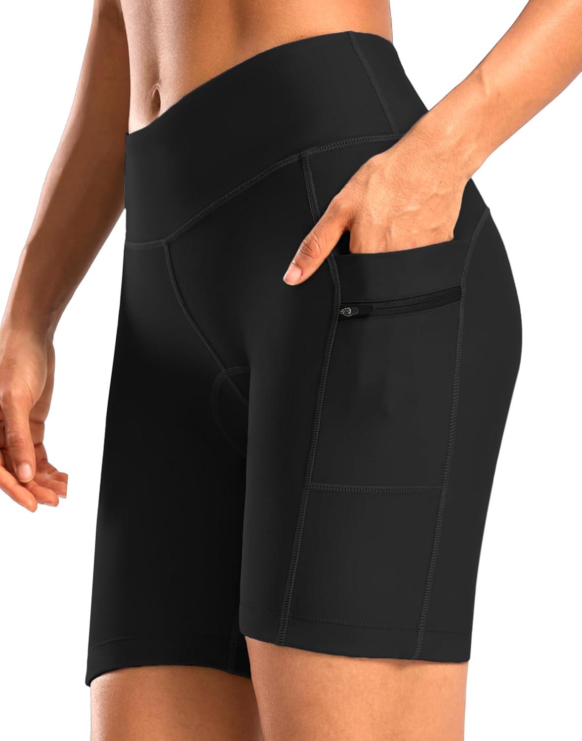 imageWomens 4D Padded Bike Shorts 5quot7quot Riding Underwear Cycling Bicycle Road Biking Cycle Shorts for Women Zipper PocketsBlack