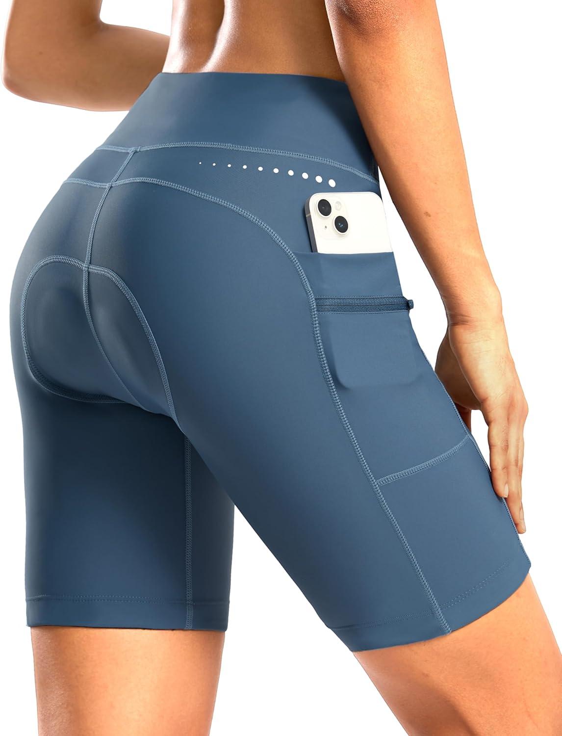 imageWomens 4D Padded Bike Shorts 5quot7quot Riding Underwear Cycling Bicycle Road Biking Cycle Shorts for Women Zipper PocketsBlue Grey
