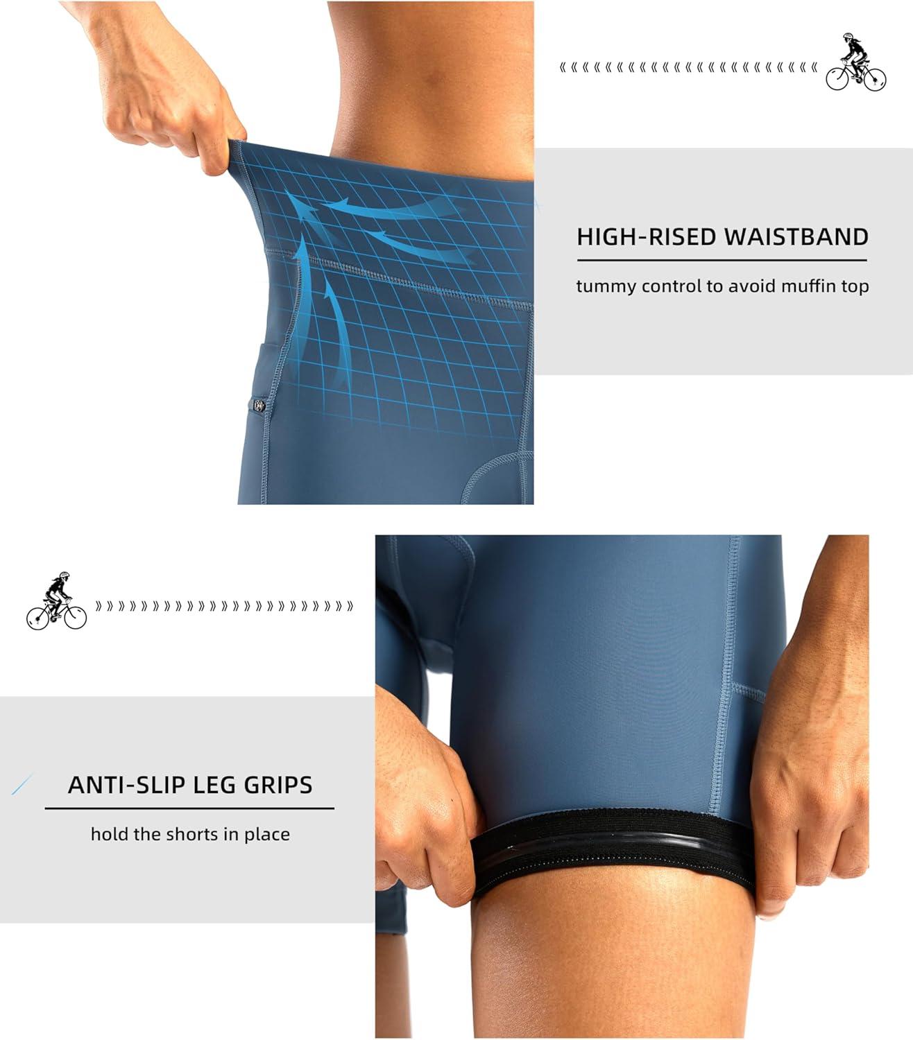 imageWomens 4D Padded Bike Shorts 5quot7quot Riding Underwear Cycling Bicycle Road Biking Cycle Shorts for Women Zipper PocketsBlue Grey