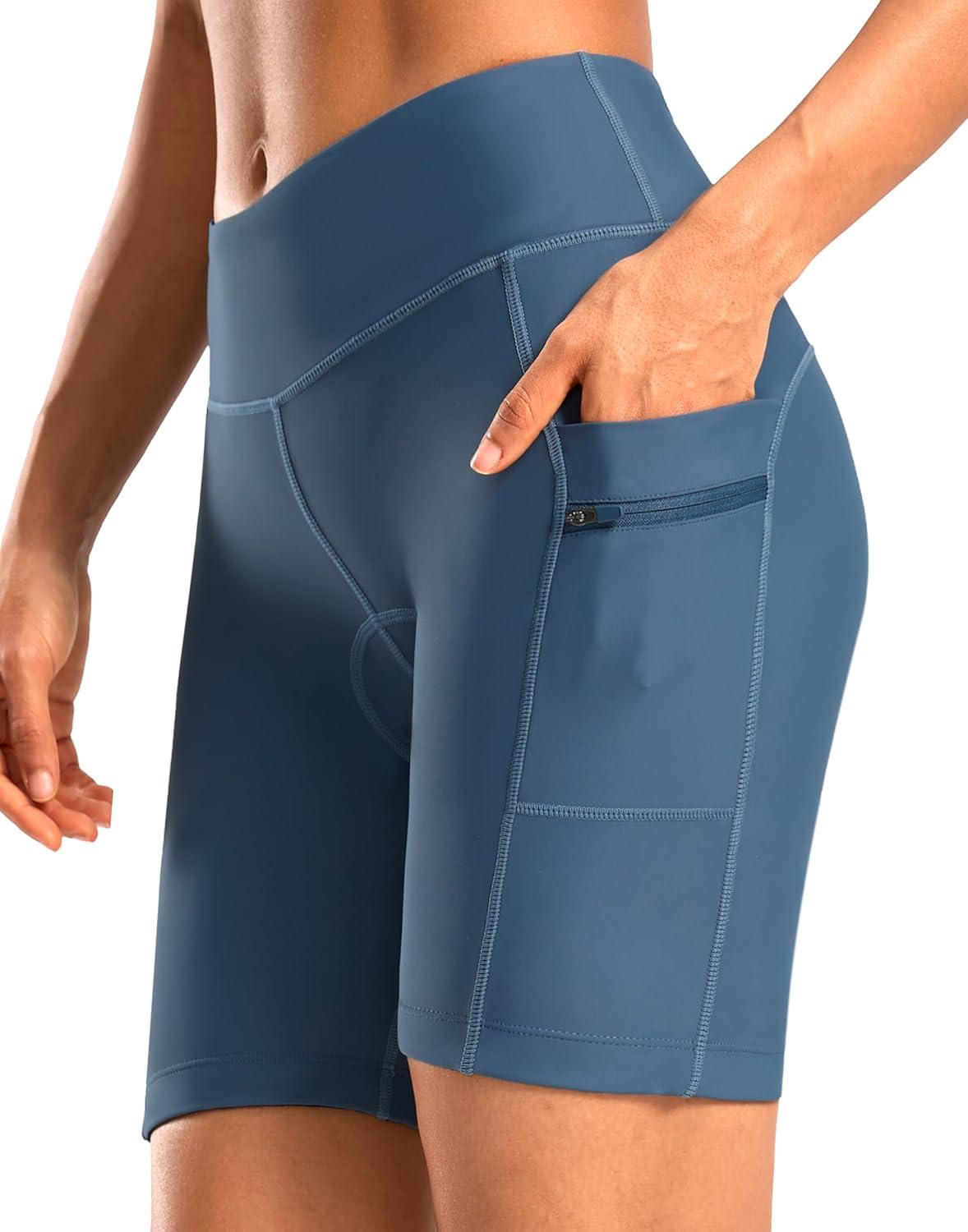imageWomens 4D Padded Bike Shorts 5quot7quot Riding Underwear Cycling Bicycle Road Biking Cycle Shorts for Women Zipper PocketsBlue Grey