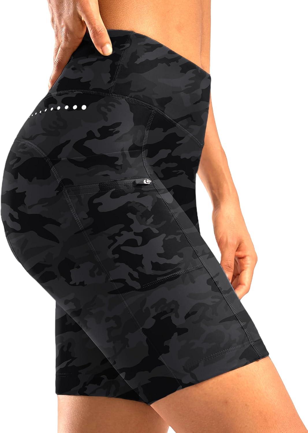 imageWomens 4D Padded Bike Shorts 5quot7quot Riding Underwear Cycling Bicycle Road Biking Cycle Shorts for Women Zipper PocketsCamo Black