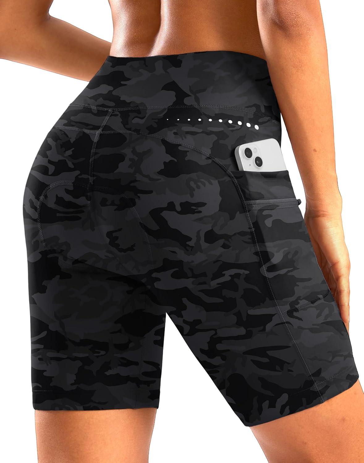 imageWomens 4D Padded Bike Shorts 5quot7quot Riding Underwear Cycling Bicycle Road Biking Cycle Shorts for Women Zipper PocketsCamo Black