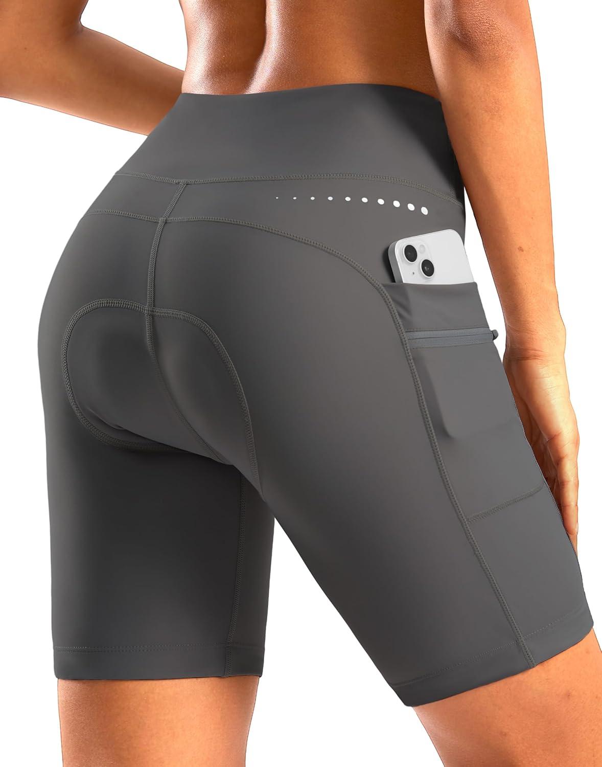 imageWomens 4D Padded Bike Shorts 5quot7quot Riding Underwear Cycling Bicycle Road Biking Cycle Shorts for Women Zipper PocketsDark Grey