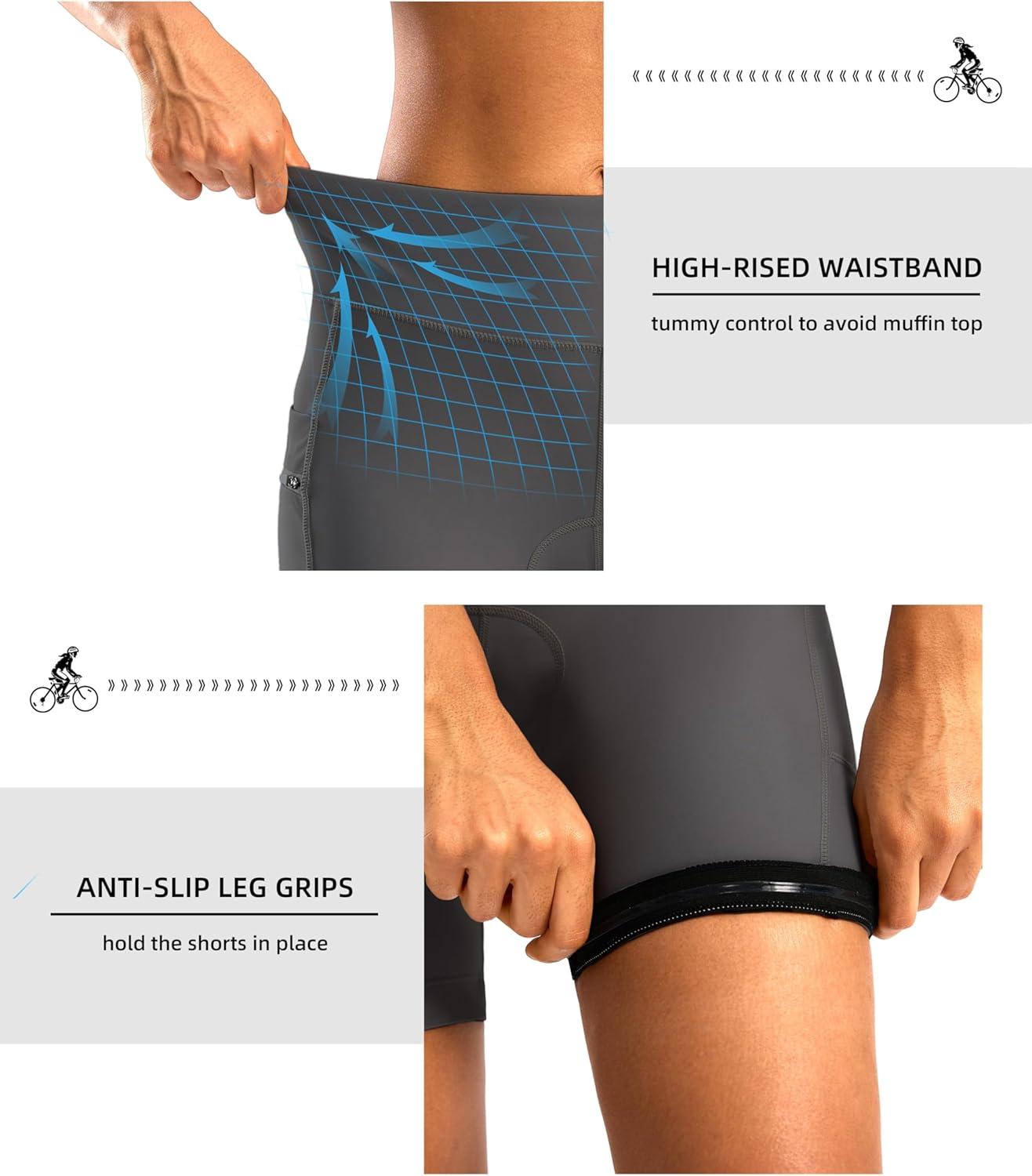 imageWomens 4D Padded Bike Shorts 5quot7quot Riding Underwear Cycling Bicycle Road Biking Cycle Shorts for Women Zipper PocketsDark Grey