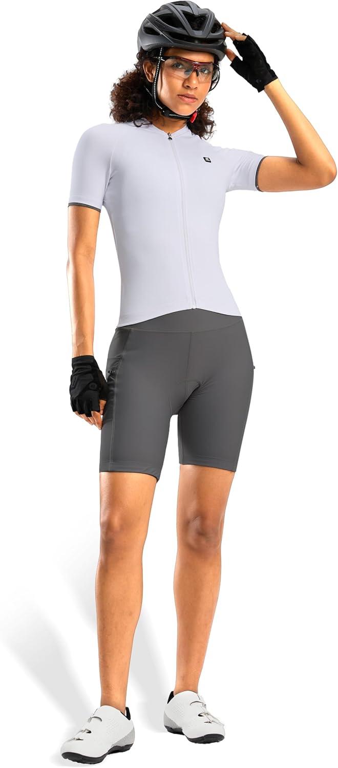 imageWomens 4D Padded Bike Shorts 5quot7quot Riding Underwear Cycling Bicycle Road Biking Cycle Shorts for Women Zipper PocketsDark Grey