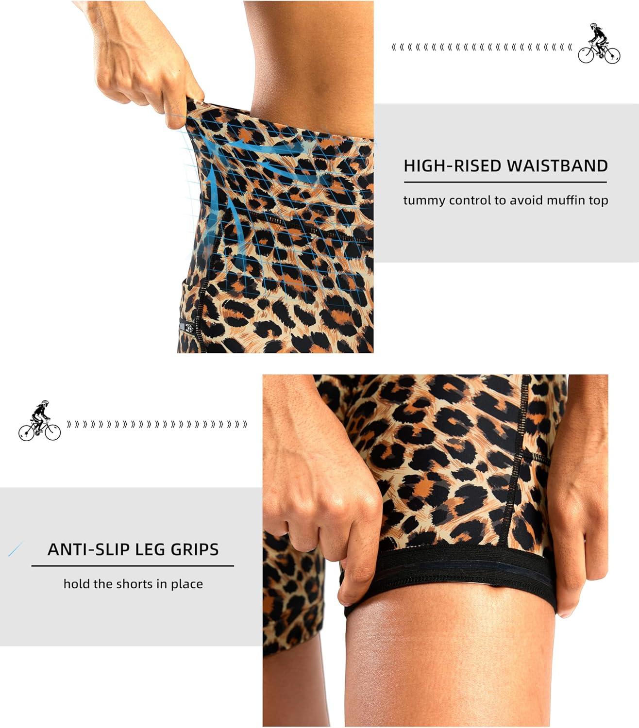 imageWomens 4D Padded Bike Shorts 5quot7quot Riding Underwear Cycling Bicycle Road Biking Cycle Shorts for Women Zipper PocketsLeopard