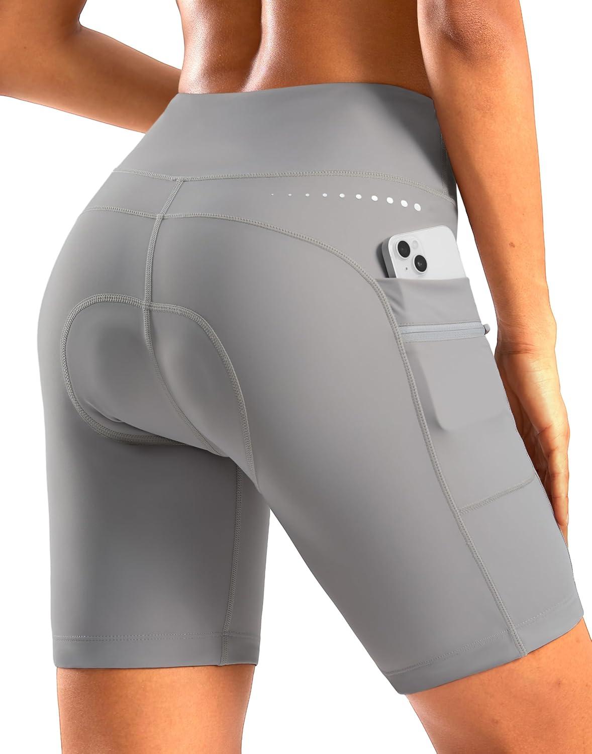imageWomens 4D Padded Bike Shorts 5quot7quot Riding Underwear Cycling Bicycle Road Biking Cycle Shorts for Women Zipper PocketsLight Grey