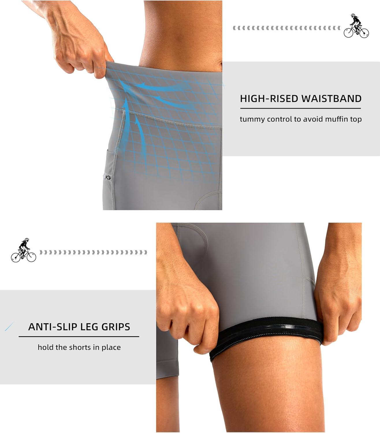 imageWomens 4D Padded Bike Shorts 5quot7quot Riding Underwear Cycling Bicycle Road Biking Cycle Shorts for Women Zipper PocketsLight Grey