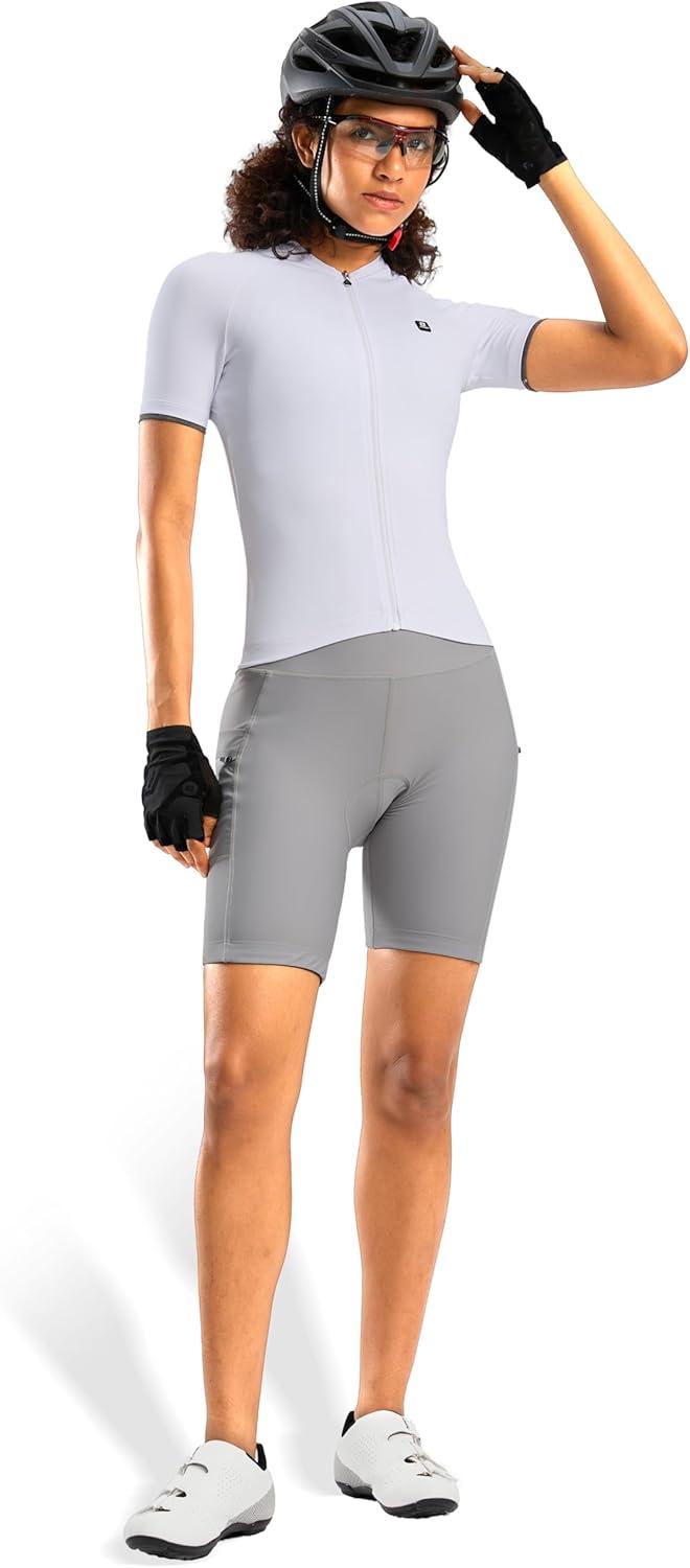 imageWomens 4D Padded Bike Shorts 5quot7quot Riding Underwear Cycling Bicycle Road Biking Cycle Shorts for Women Zipper PocketsLight Grey