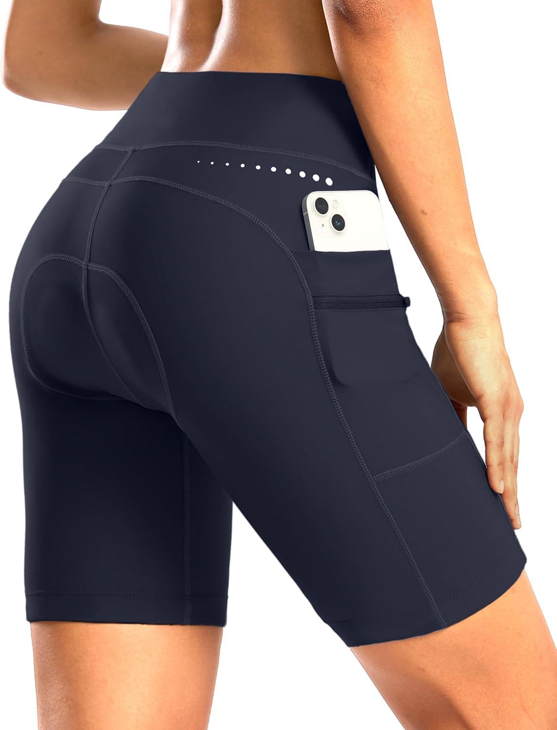 imageWomens 4D Padded Bike Shorts 5quot7quot Riding Underwear Cycling Bicycle Road Biking Cycle Shorts for Women Zipper PocketsNavy