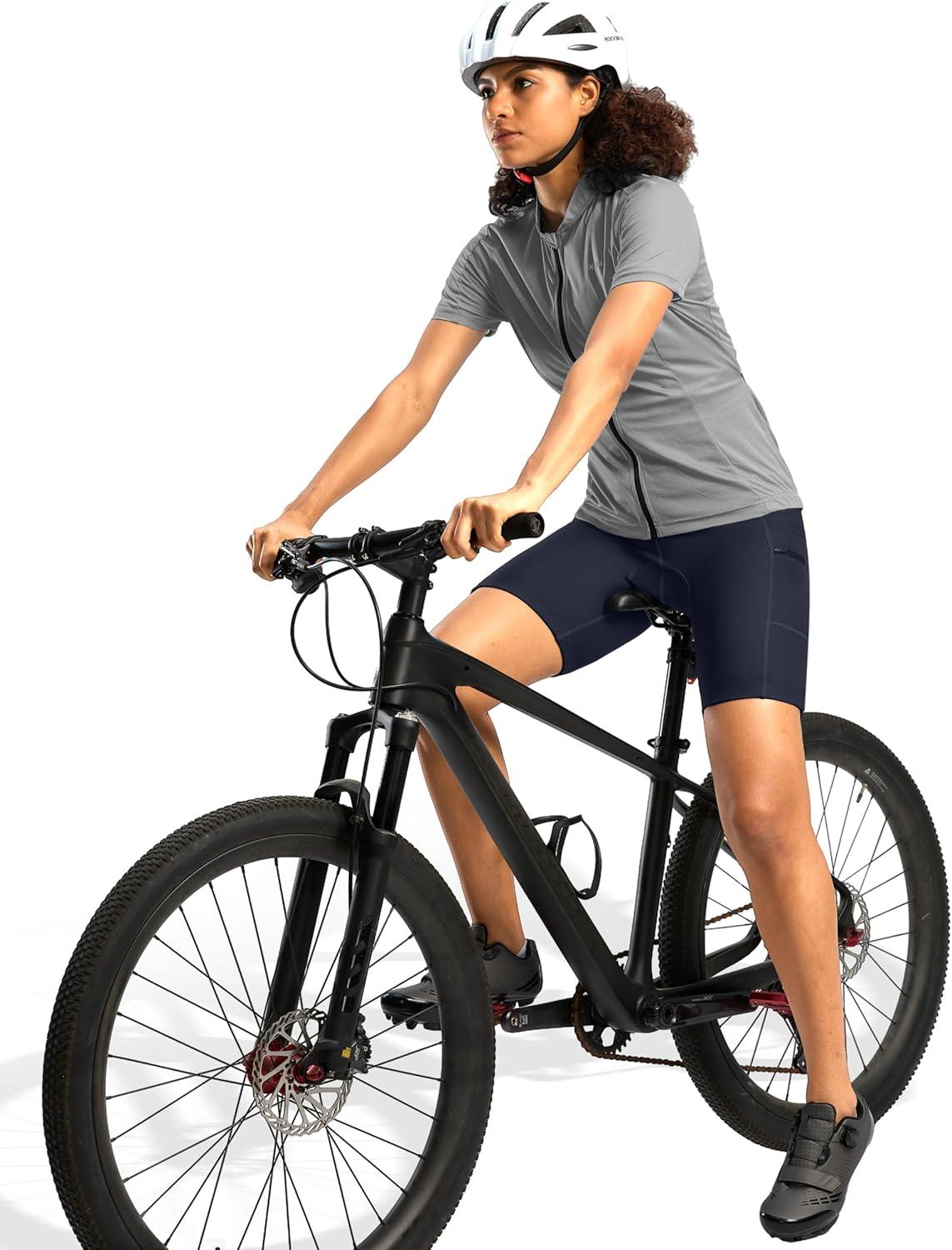 imageWomens 4D Padded Bike Shorts 5quot7quot Riding Underwear Cycling Bicycle Road Biking Cycle Shorts for Women Zipper PocketsNavy