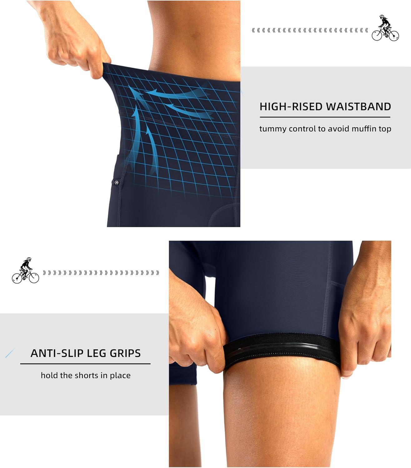 imageWomens 4D Padded Bike Shorts 5quot7quot Riding Underwear Cycling Bicycle Road Biking Cycle Shorts for Women Zipper PocketsNavy