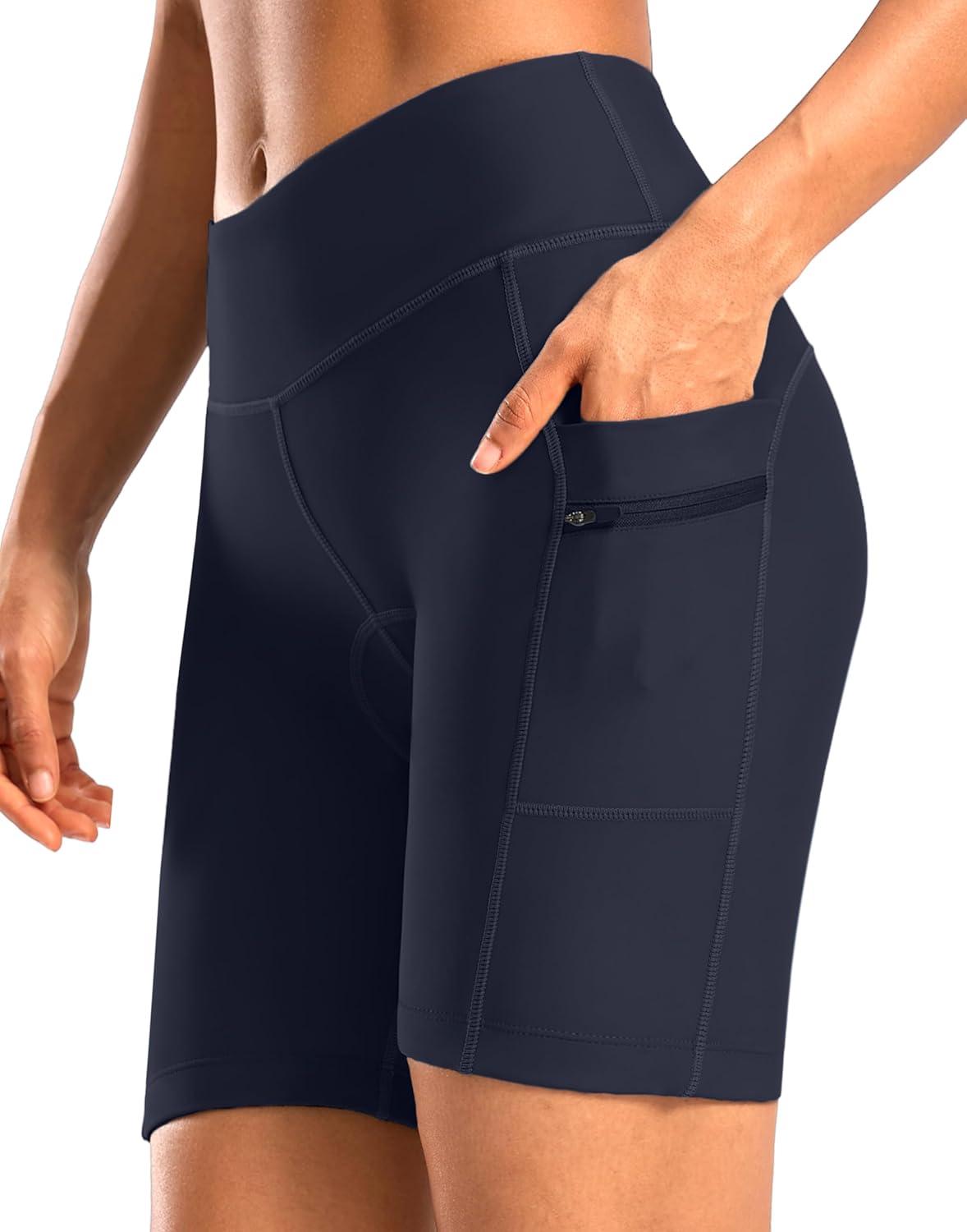 imageWomens 4D Padded Bike Shorts 5quot7quot Riding Underwear Cycling Bicycle Road Biking Cycle Shorts for Women Zipper PocketsNavy