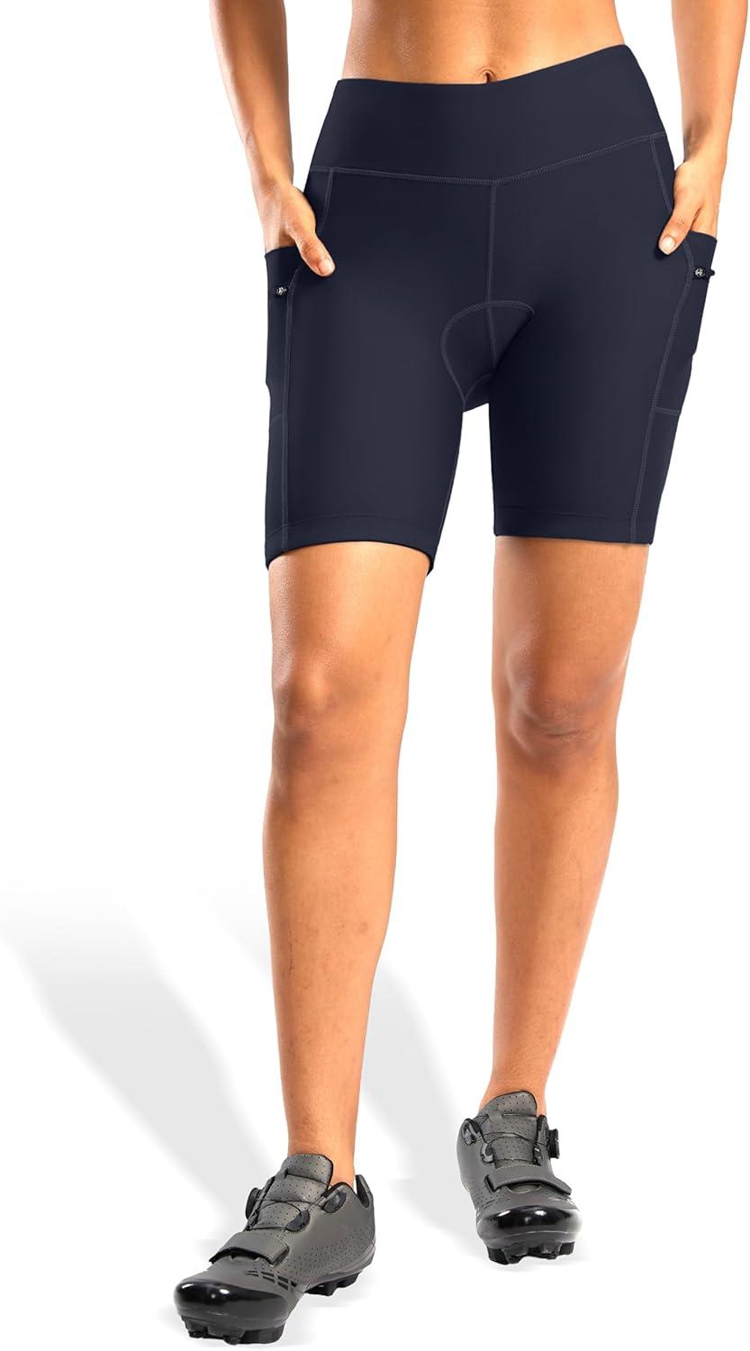 imageWomens 4D Padded Bike Shorts 5quot7quot Riding Underwear Cycling Bicycle Road Biking Cycle Shorts for Women Zipper PocketsNavy