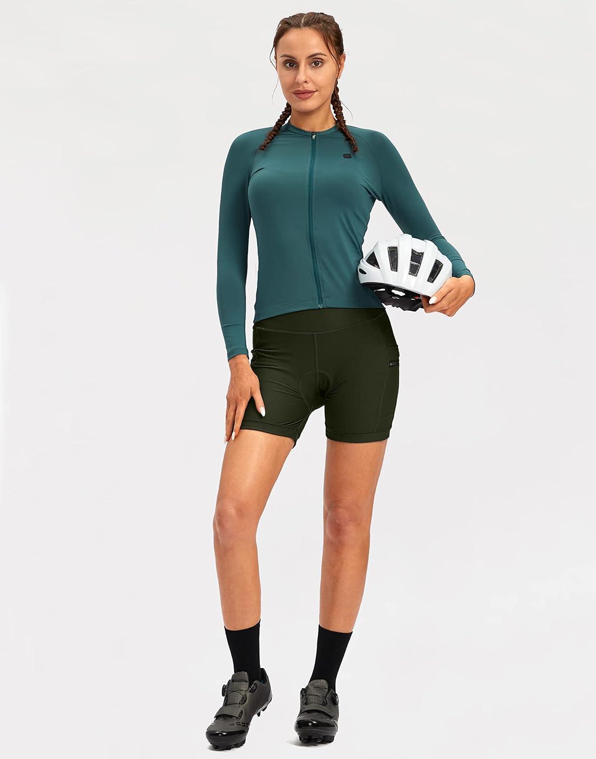 imageWomens 4D Padded Bike Shorts 5quot7quot Riding Underwear Cycling Bicycle Road Biking Cycle Shorts for Women Zipper PocketsOlive Green