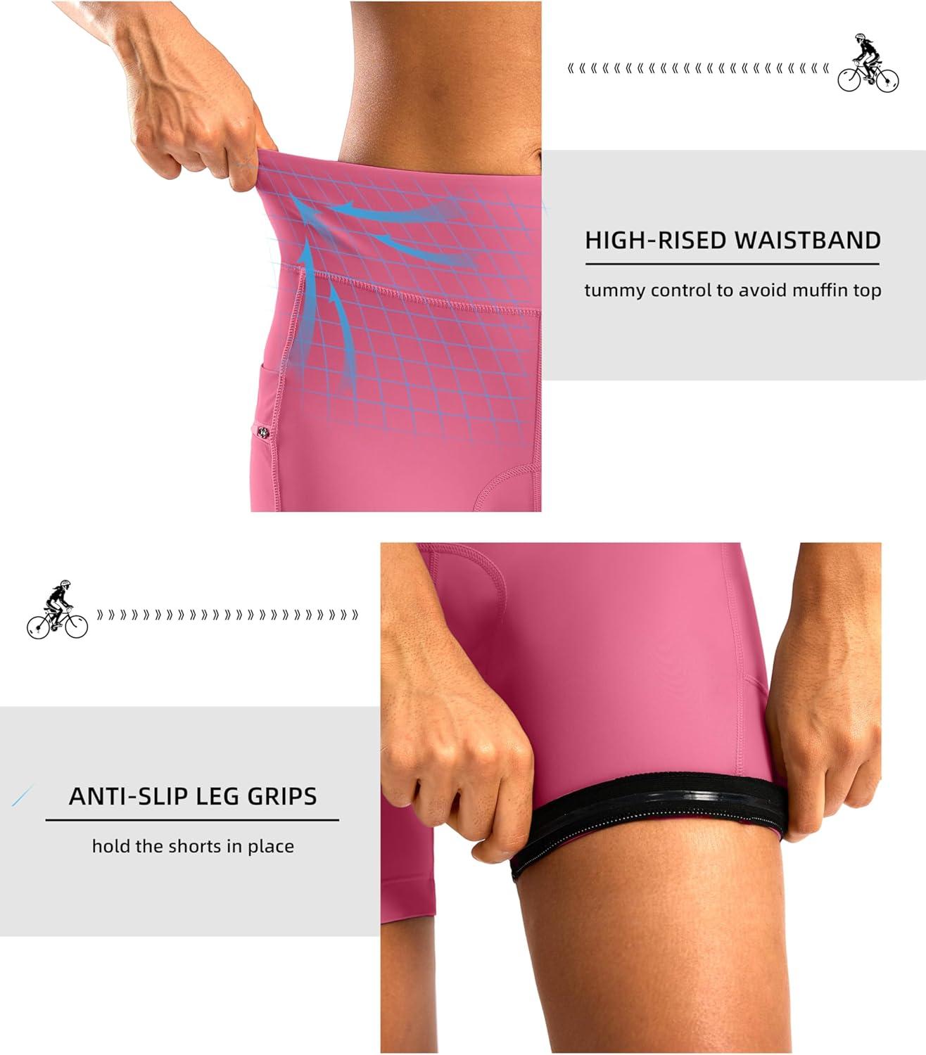imageWomens 4D Padded Bike Shorts 5quot7quot Riding Underwear Cycling Bicycle Road Biking Cycle Shorts for Women Zipper PocketsPink