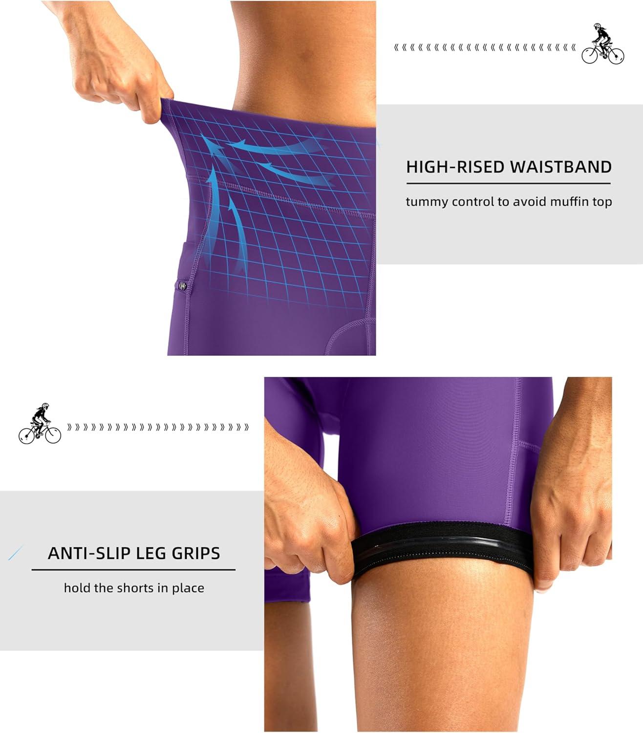 imageWomens 4D Padded Bike Shorts 5quot7quot Riding Underwear Cycling Bicycle Road Biking Cycle Shorts for Women Zipper PocketsPurple