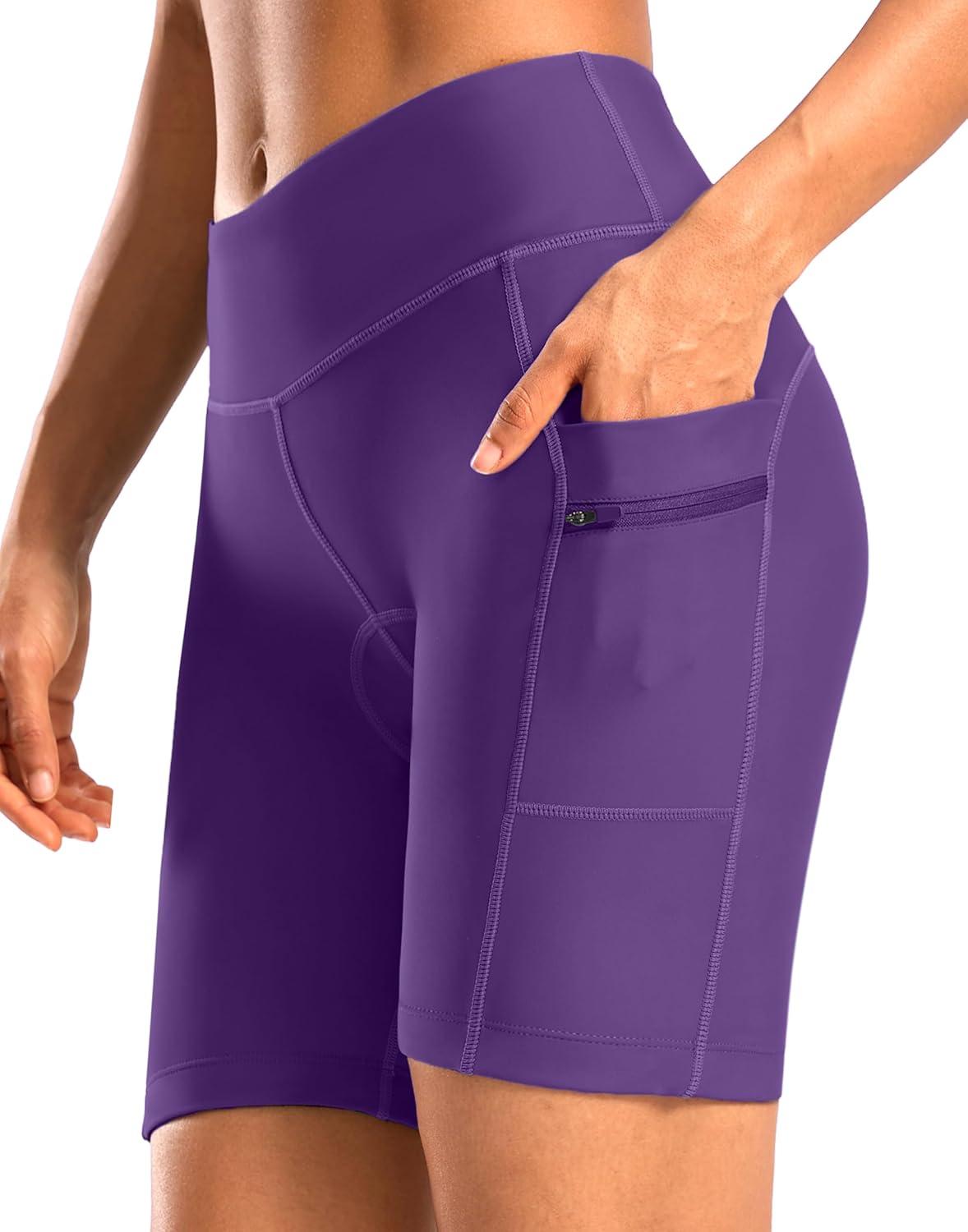 imageWomens 4D Padded Bike Shorts 5quot7quot Riding Underwear Cycling Bicycle Road Biking Cycle Shorts for Women Zipper PocketsPurple