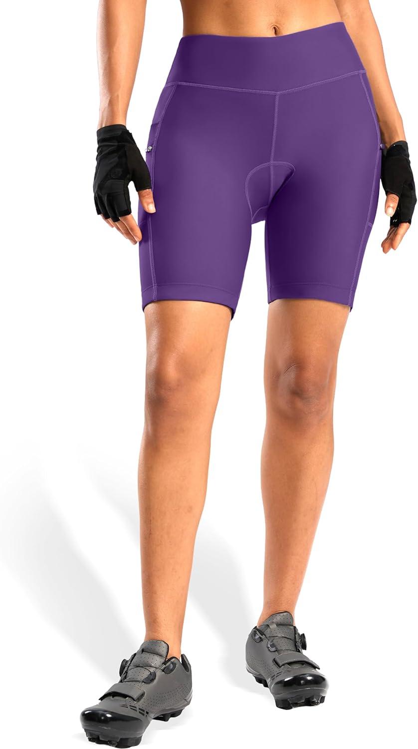 imageWomens 4D Padded Bike Shorts 5quot7quot Riding Underwear Cycling Bicycle Road Biking Cycle Shorts for Women Zipper PocketsPurple