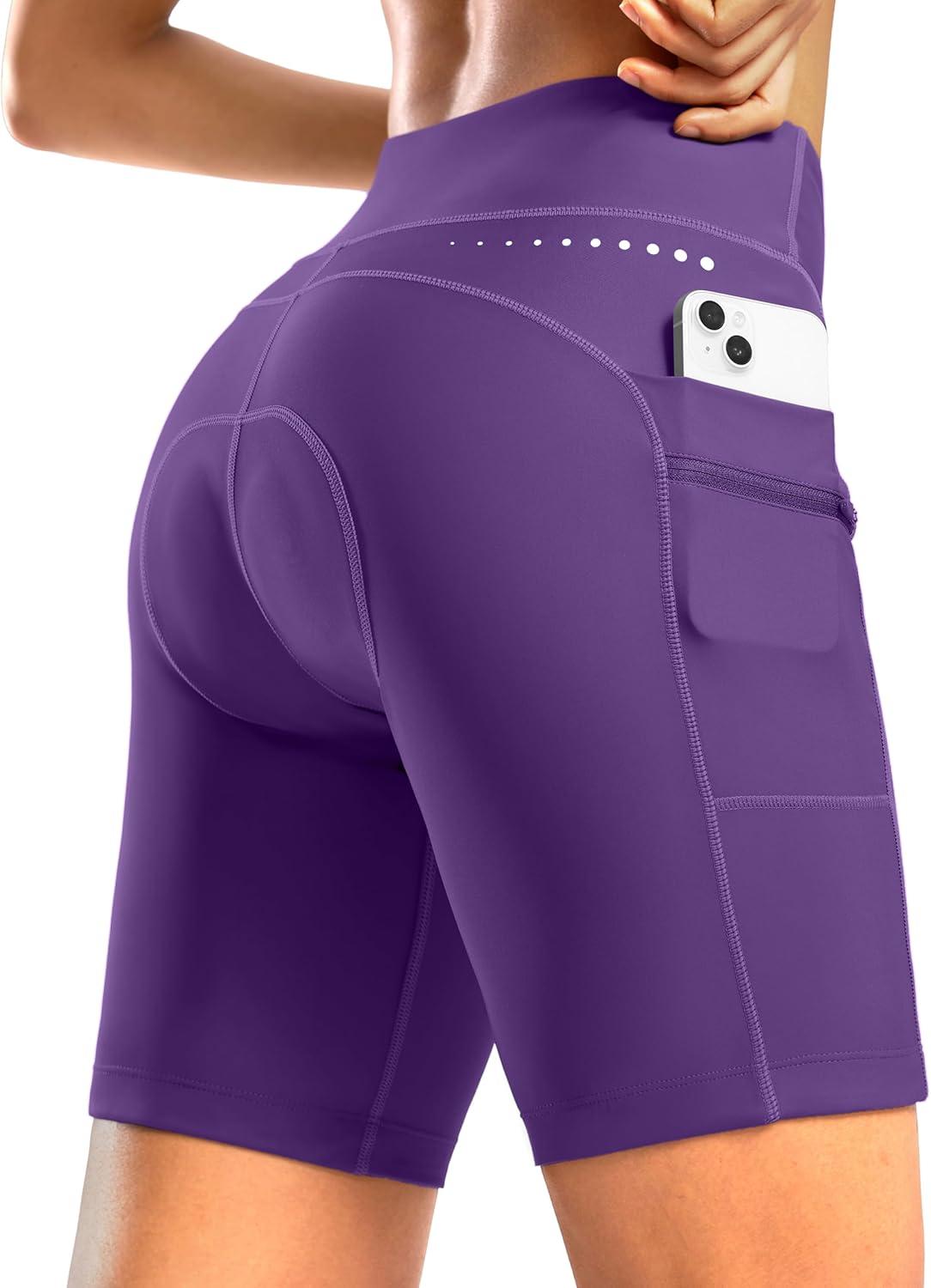 imageWomens 4D Padded Bike Shorts 5quot7quot Riding Underwear Cycling Bicycle Road Biking Cycle Shorts for Women Zipper PocketsPurple